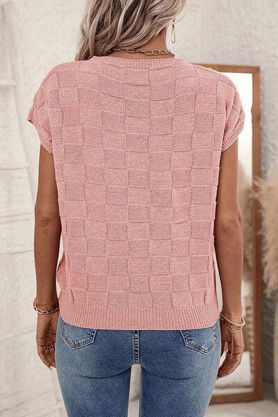 Plaid Pocketed Round Neck Sweater Carauana Store