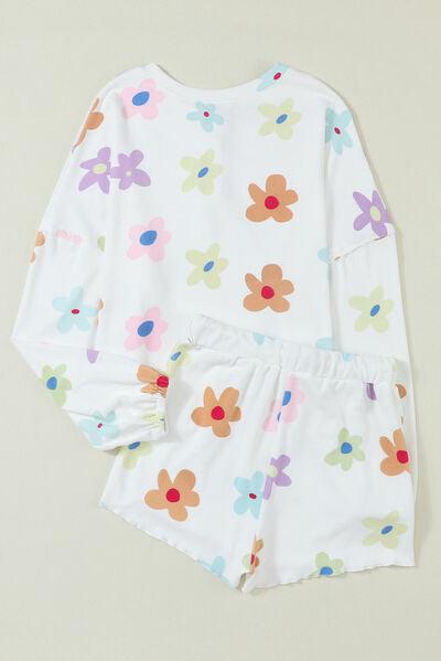 Printed Quarter Button Top and Drawstring Shorts Lounge Set Carauana Store