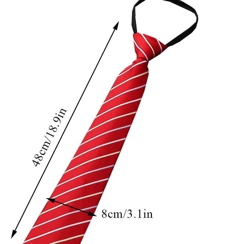 Red striped tie with measurements