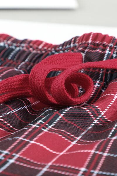 Round Neck Top and Drawstring Plaid Pants Lounge Set Carauana Store