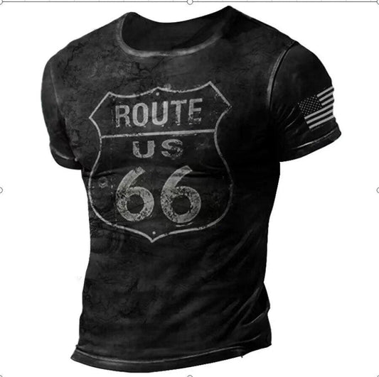 Route us 66 T Shirts For Men 3D Print American Top Short Sleeve Oversized