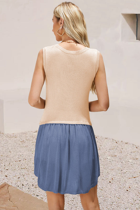 Ruched Round Neck Sleeveless Knit Dress Carauana Store