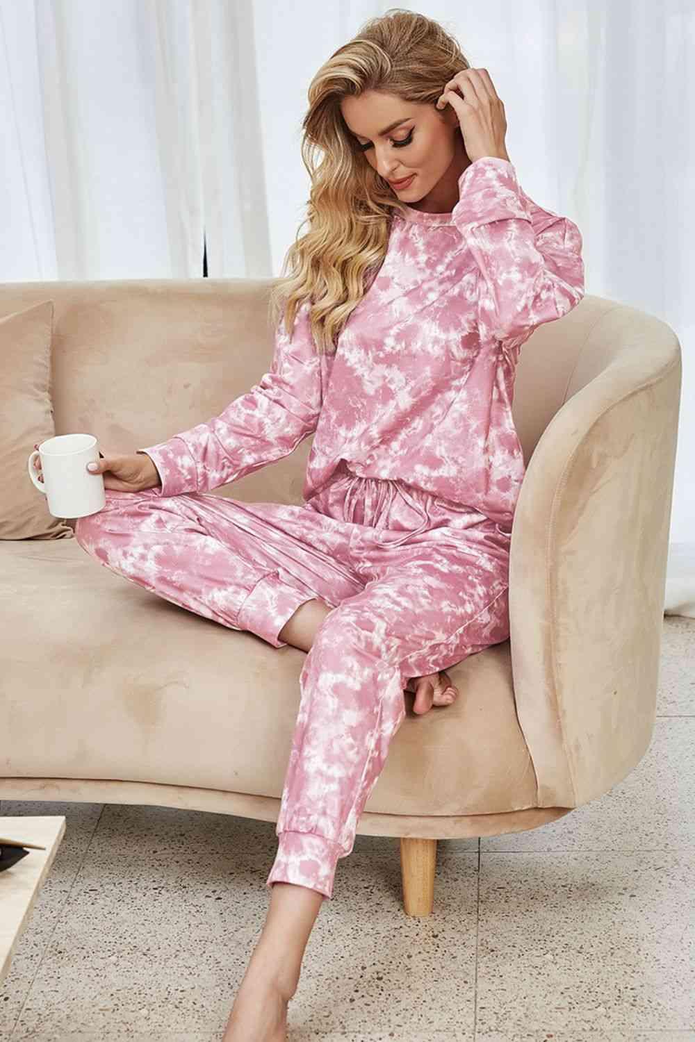 Tie-Dye Long Sleeve Top and Drawstring Joggers Lounge Set Carauana Store