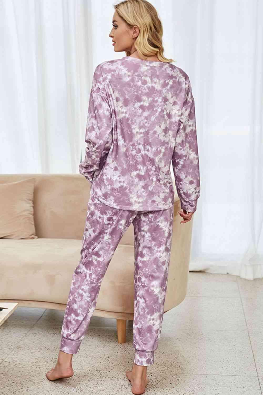 Tie-Dye Long Sleeve Top and Drawstring Joggers Lounge Set Carauana Store