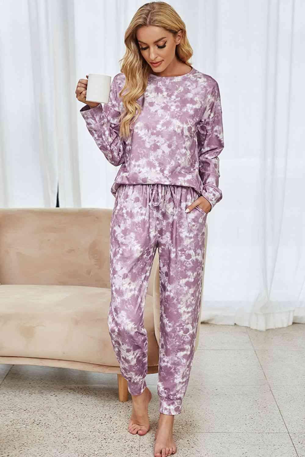 Tie-Dye Long Sleeve Top and Drawstring Joggers Lounge Set Carauana Store