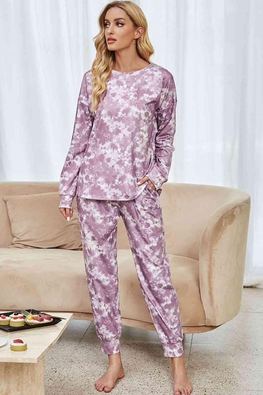 Tie-Dye Long Sleeve Top and Drawstring Joggers Lounge Set Carauana Store