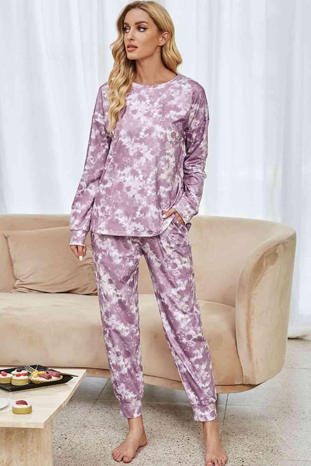 Tie-Dye Long Sleeve Top and Drawstring Joggers Lounge Set Carauana Store
