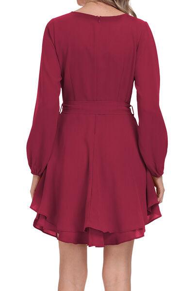 Tied Surplice Balloon Sleeve Layered Dress Carauana Store