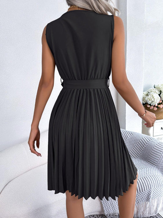 Tied Surplice Sleeveless Pleated Dress Carauana Store