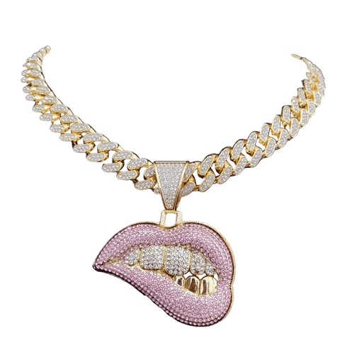 ZIDOM Bite Lip Necklace – Rhinestone Pendant
