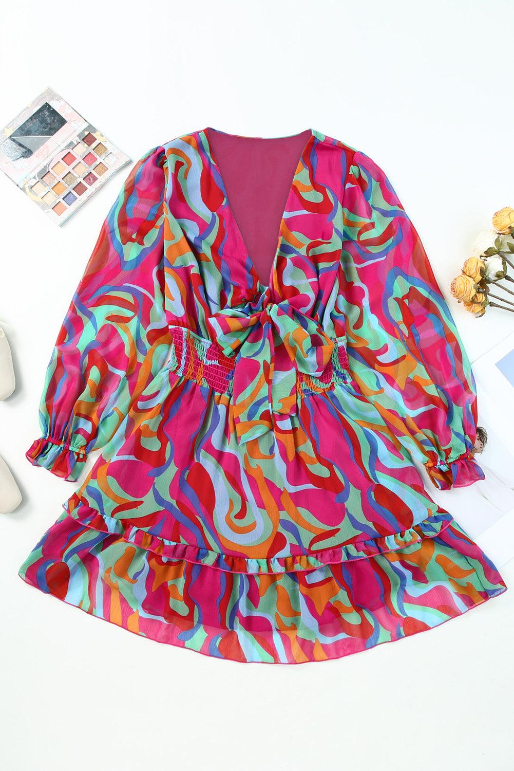 Printed Flounce Sleeve Mini Dress Carauana Store