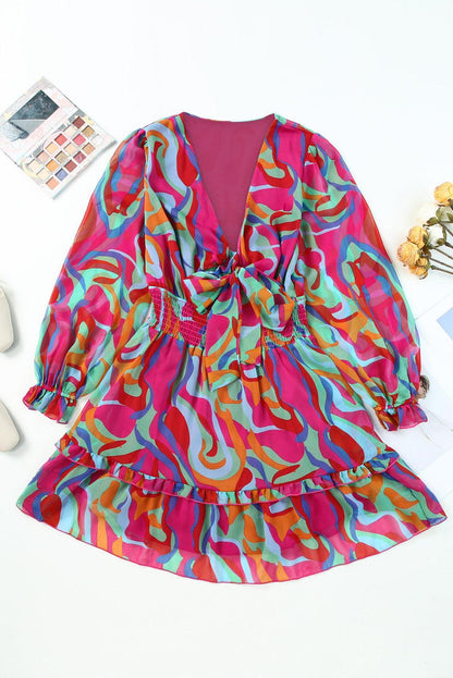 Printed Flounce Sleeve Mini Dress Carauana Store