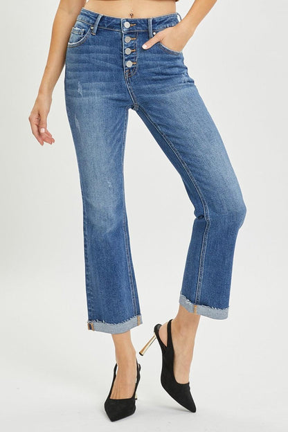 RISEN Full Size Button Fly Cropped Bootcut Jeans Carauana Store