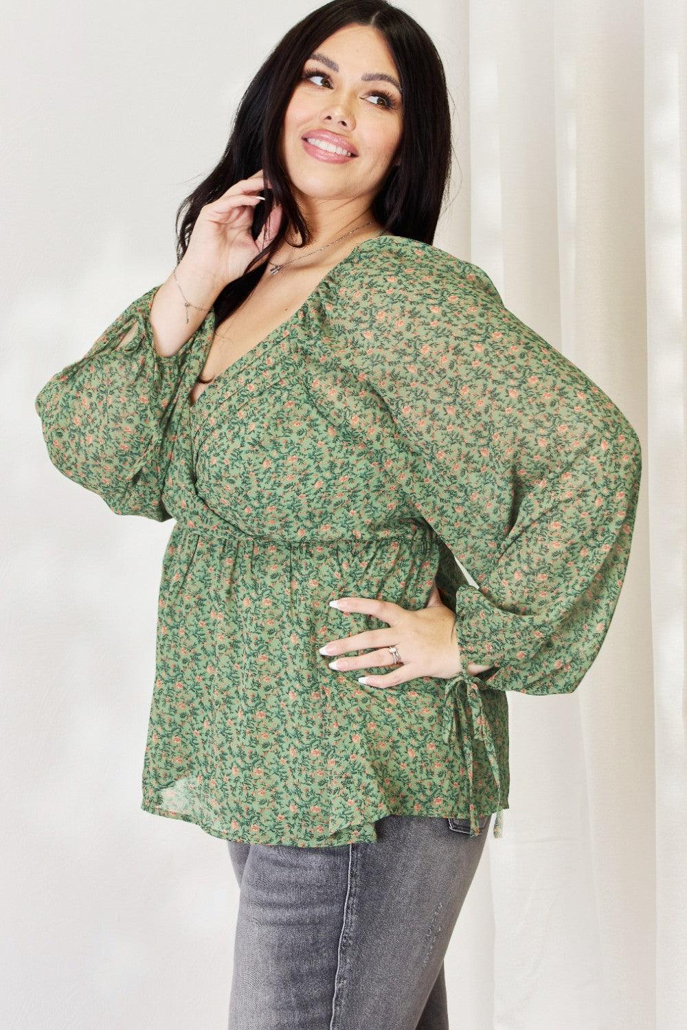 HEYSON Full Size Floral Surplice Peplum Blouse Carauana Store