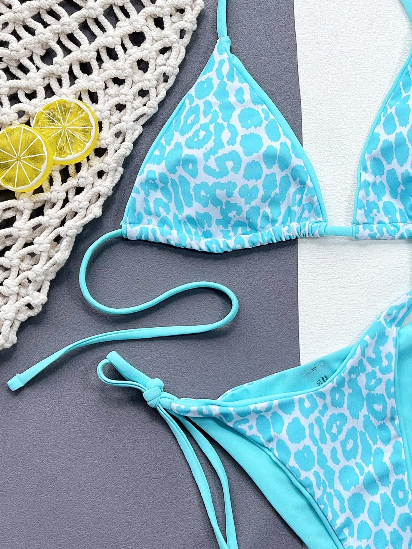 Leopard Print Halter Neck Tie Side Bikini Set Carauana Store