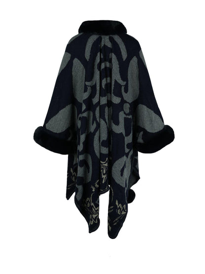 Faux Fur Trim Poncho Carauana Store