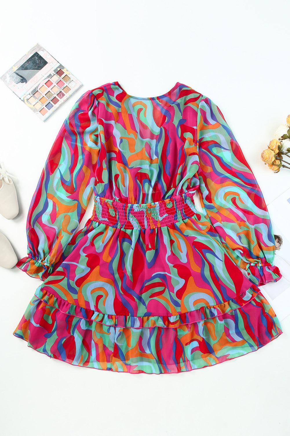 Printed Flounce Sleeve Mini Dress Carauana Store