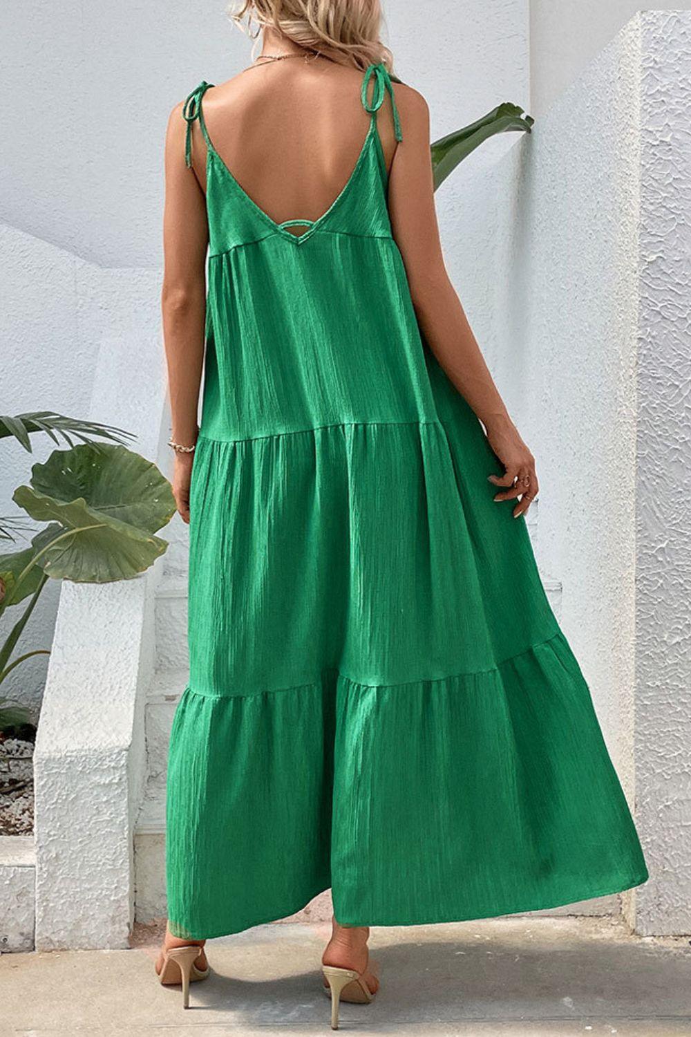 Tie-Shoulder Tiered Maxi Dress Carauana Store