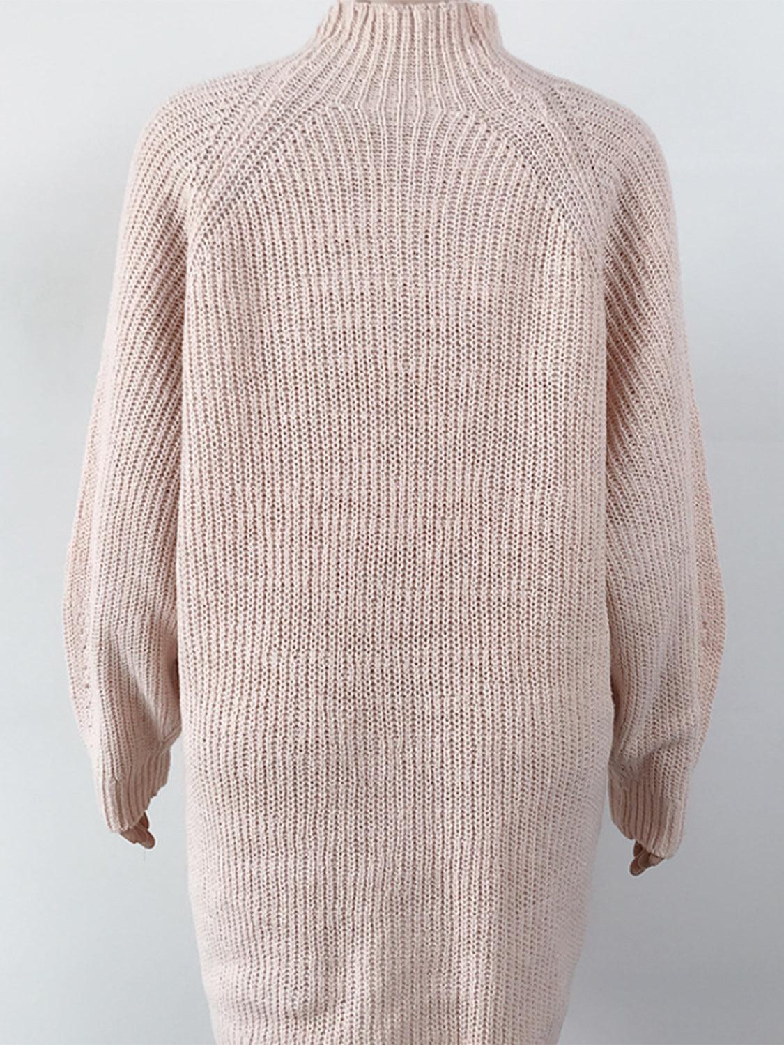 Mock Neck Dropped Shoulder Sweater Dress Carauana Store