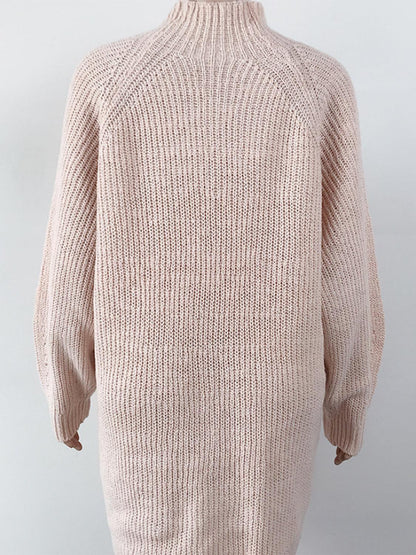 Mock Neck Dropped Shoulder Sweater Dress Carauana Store