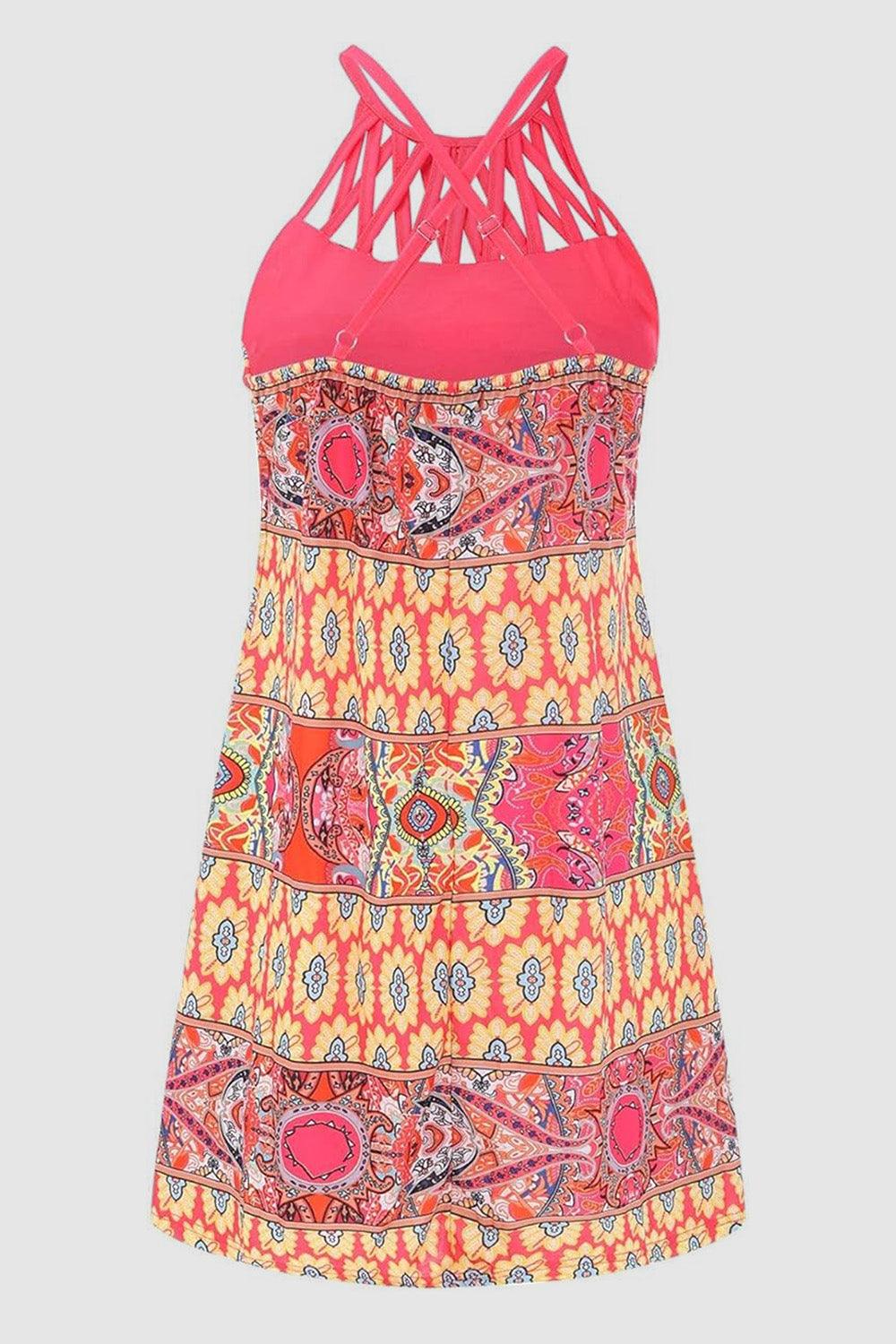 Printed Grecian Neck Mini Dress Carauana Store