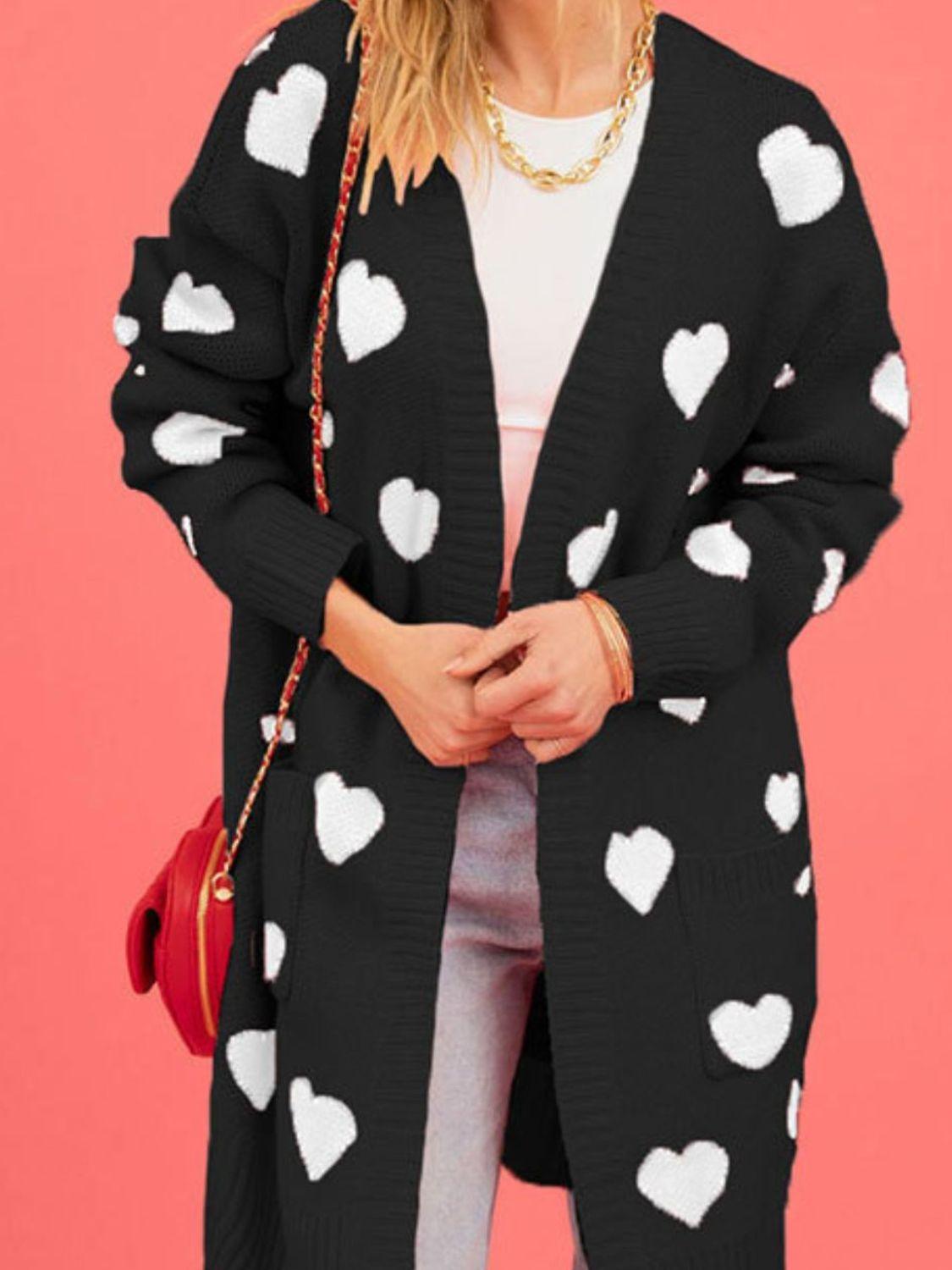 Heart Open Front Long Sleeve Cardigan Carauana Store
