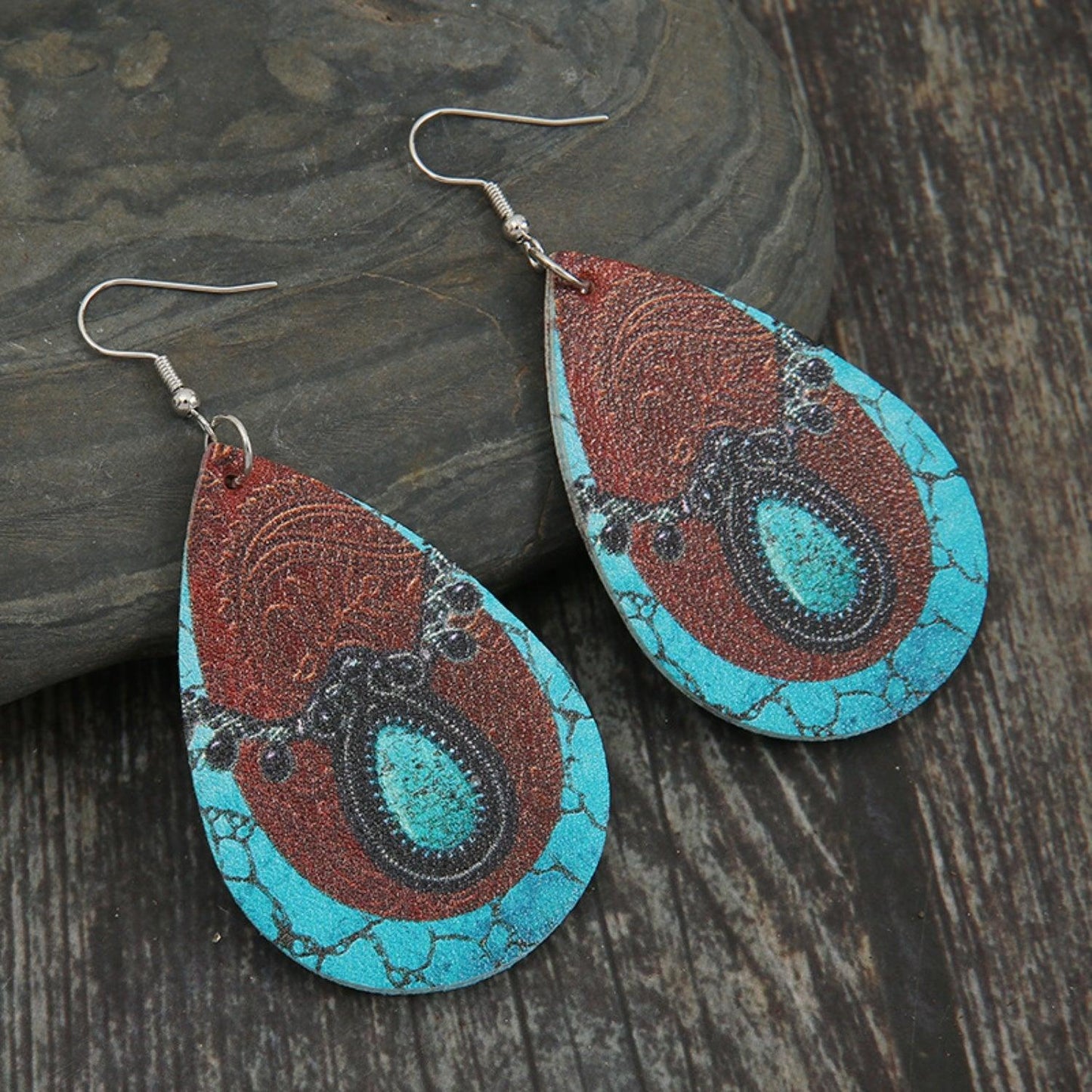 PU Leather Iron Hook Teardrop Earrings Carauana Store