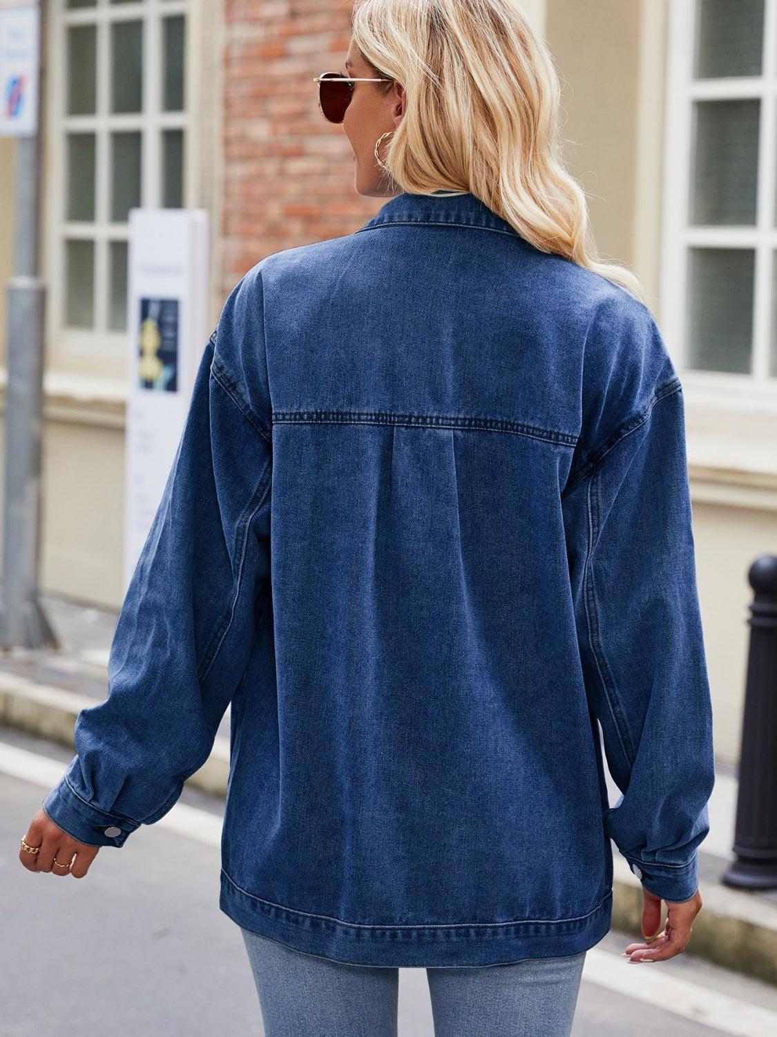 Button Up Denim Jacket with Pockets Carauana Store