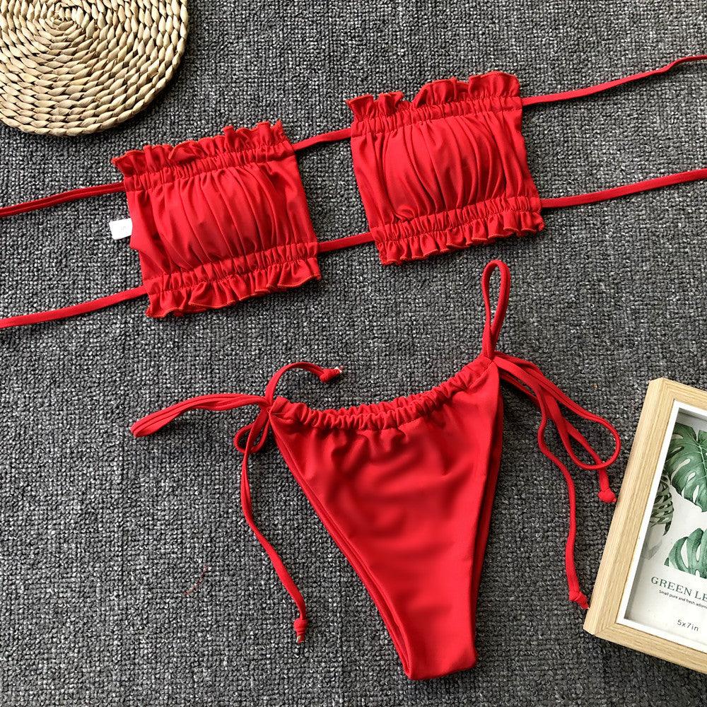 Frill Trim Ruched Bikini Set Carauana Store