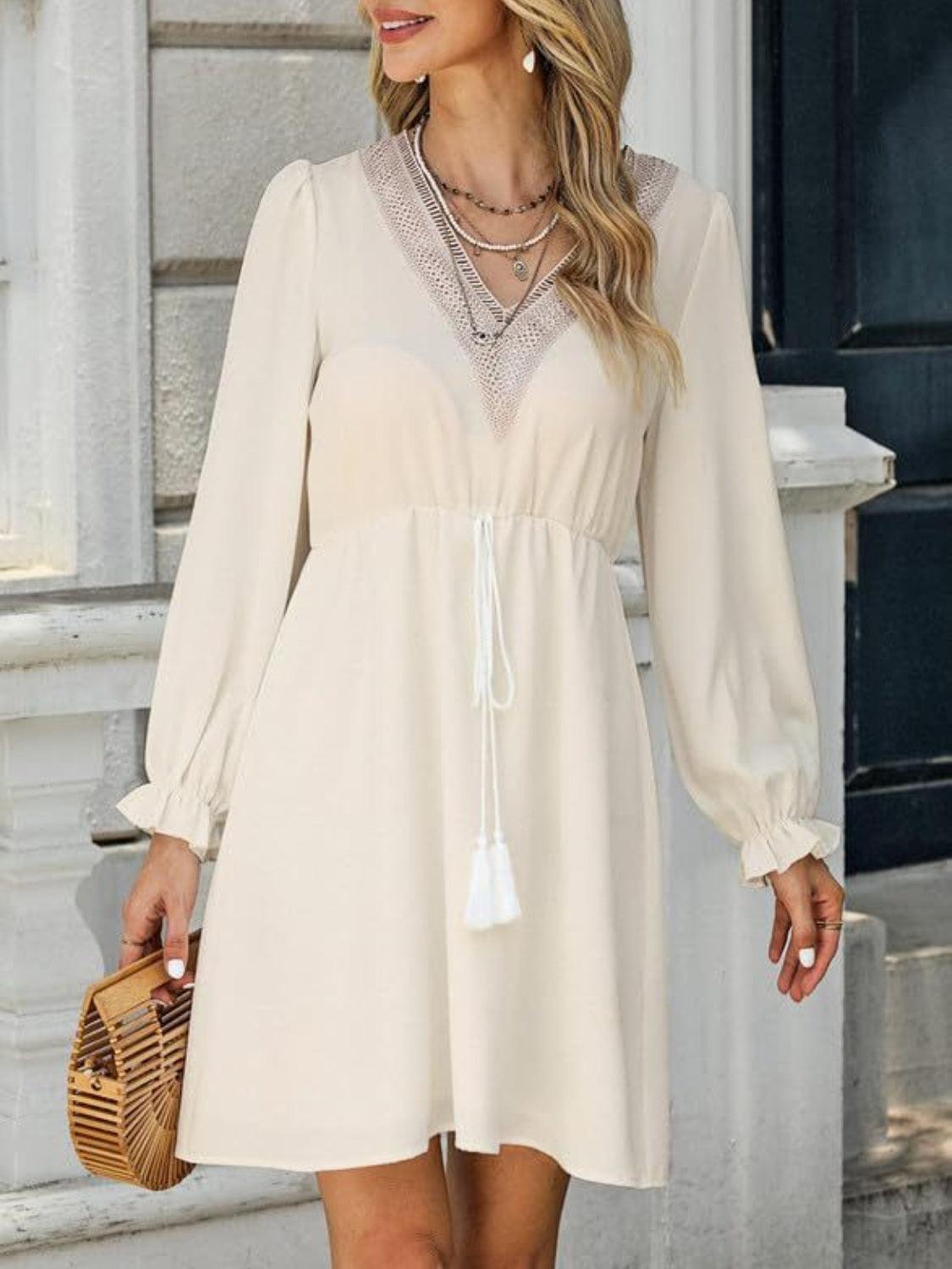 Tassel V-Neck Flounce Sleeve Dress Carauana Store