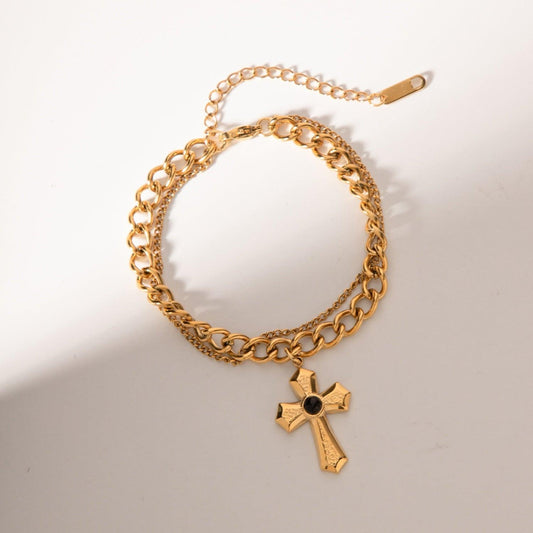 Stainless Steel Imitation Gemstone Cross Shape Pendant Bracelet Carauana Store