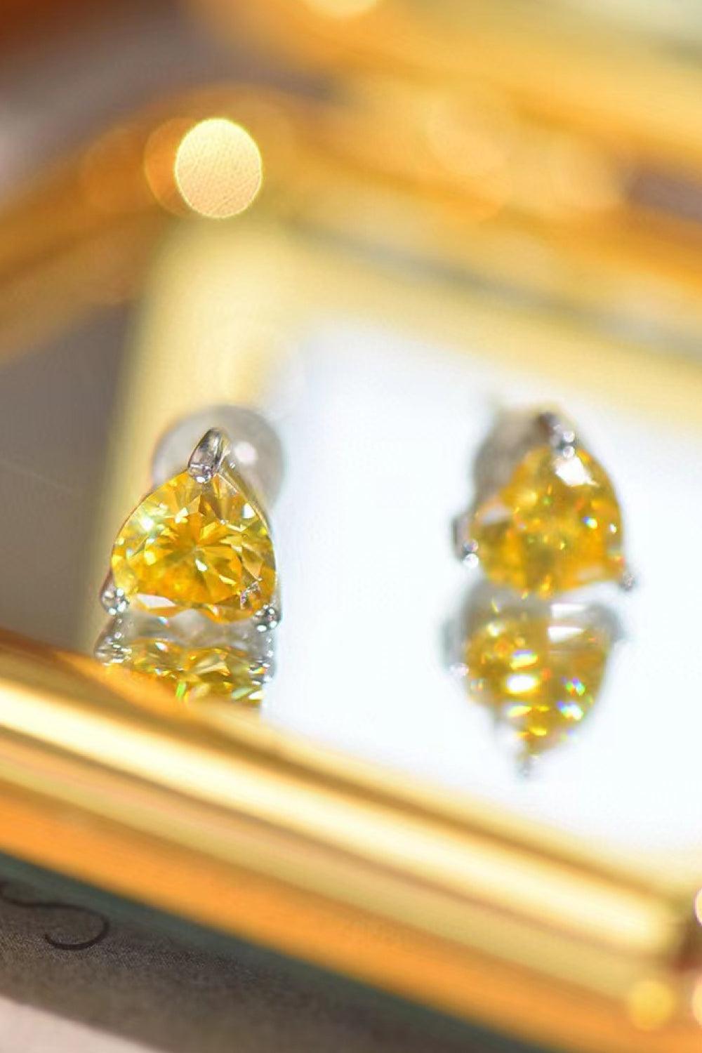 2 Carat Yellow Heart Moissanite Platinum-Plated Earrings Carauana Store