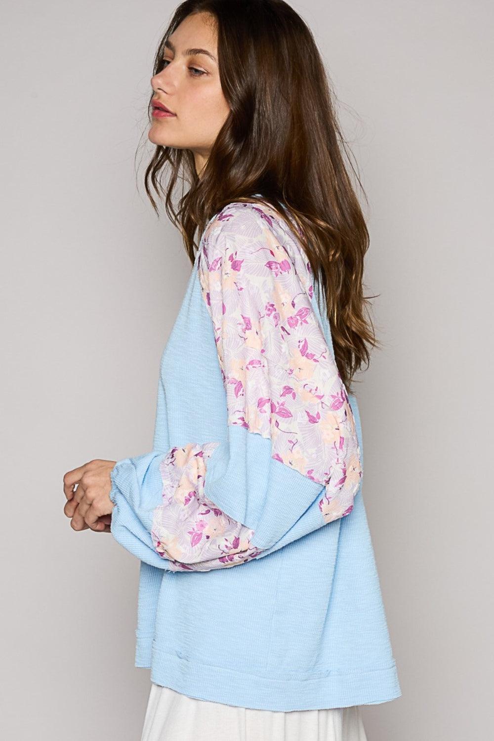 POL Round Neck Balloon Floral Long Sleeve Top Carauana Store