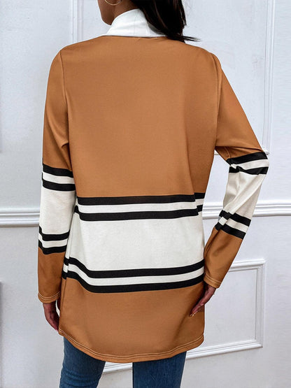 Shiny Color Block Open Front Cardigan Carauana Store
