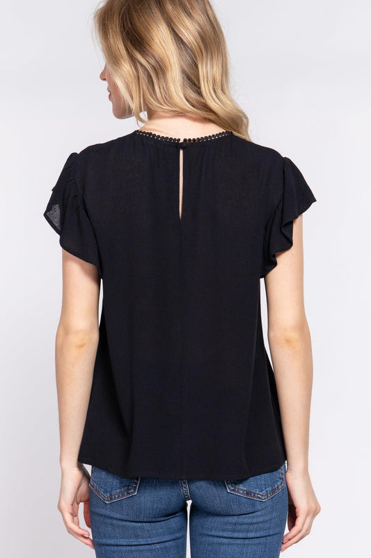 ACTIVE BASIC Ruffle Short Sleeve Crochet Blouse Carauana Store