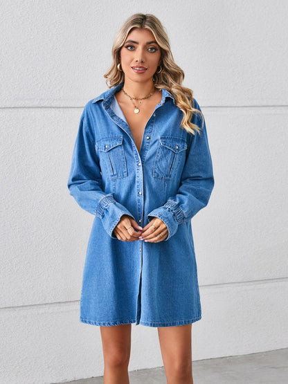 Pocketed Dropped Shoulder Mini Denim Dress Carauana Store