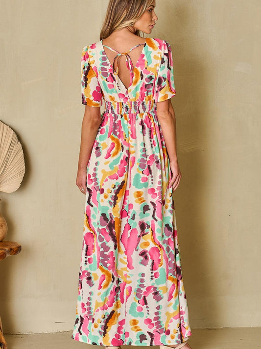 Slit Printed Surplice Short Sleeve Maxi Dress Carauana Store