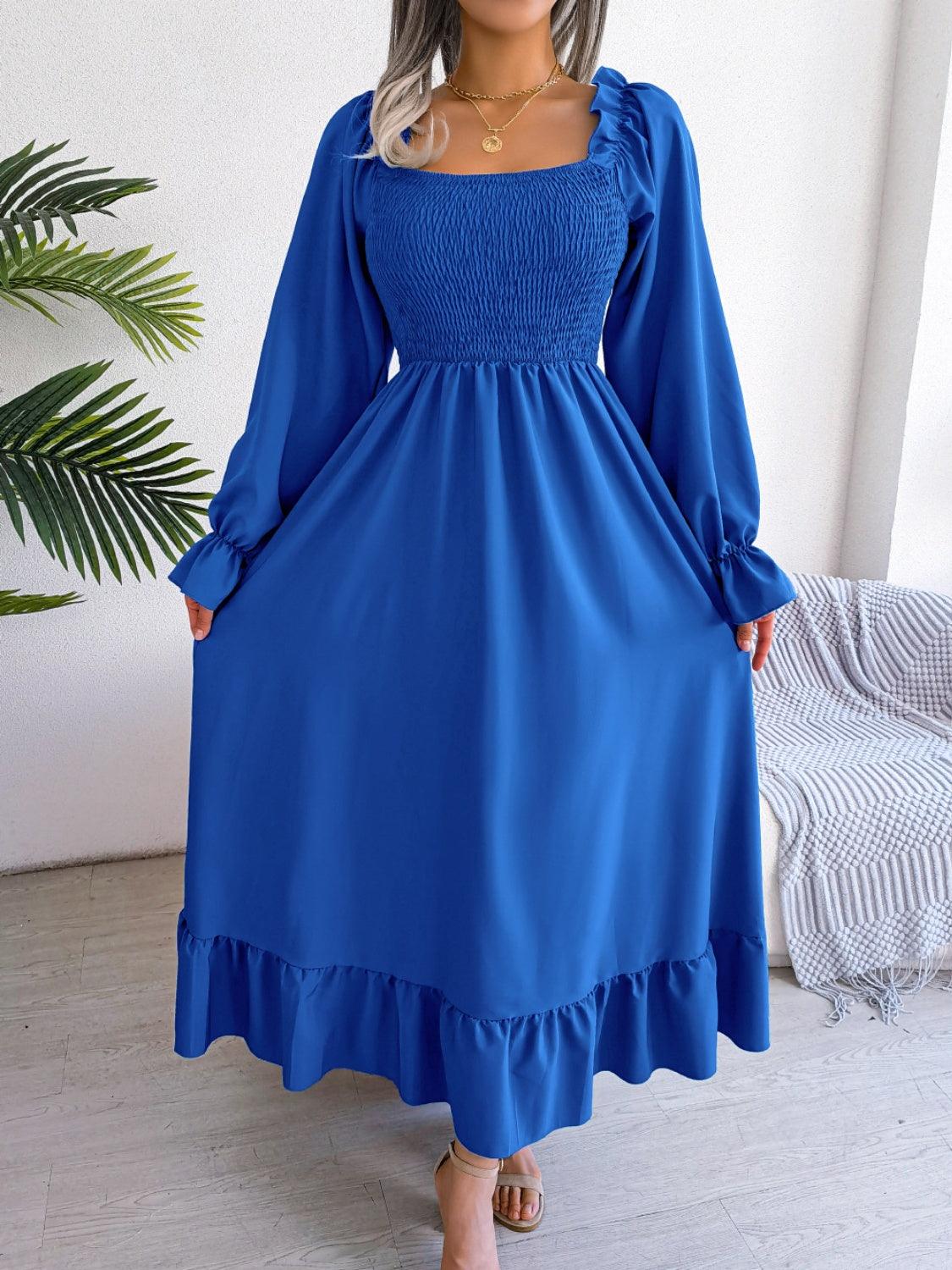 Smocked Square Neck Flounce Sleeve Dress Carauana Store