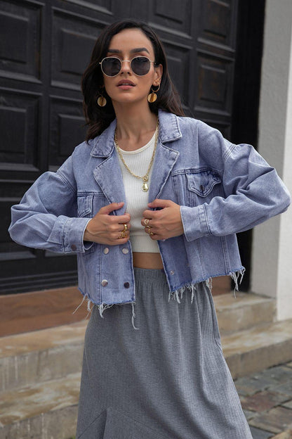Lapel Collar Long Sleeve Denim Jacket Carauana Store