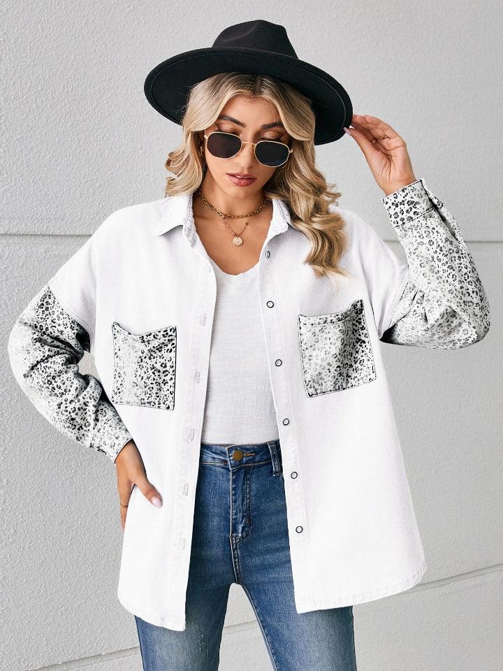 Leopard Button Up Denim Jacket Carauana Store