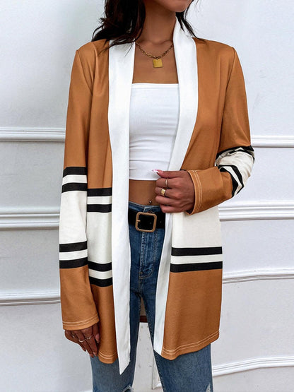 Shiny Color Block Open Front Cardigan Carauana Store