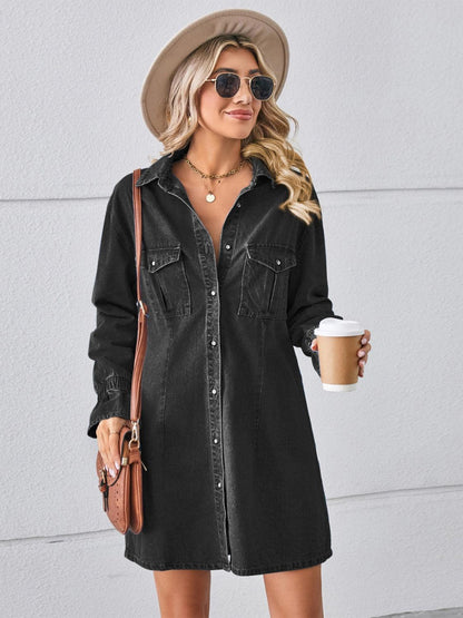 Pocketed Dropped Shoulder Mini Denim Dress Carauana Store