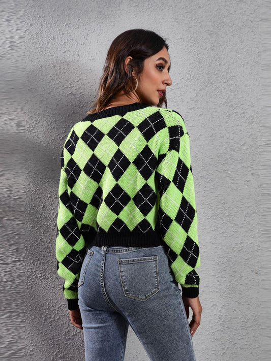 Geometric Button Up Long Sleeve Cardigan Carauana Store