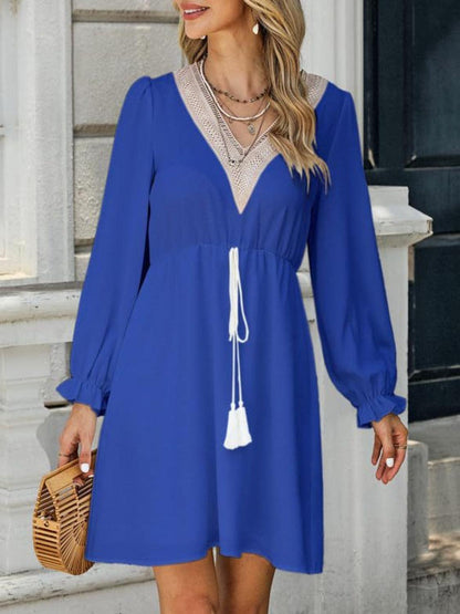 Tassel V-Neck Flounce Sleeve Dress Carauana Store