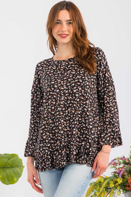 Celeste Full Size Floral Ruffle Detail Top Carauana Store