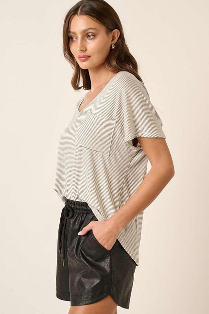 Mittoshop Striped V-Neck Short Sleeve T-Shirt Carauana Store