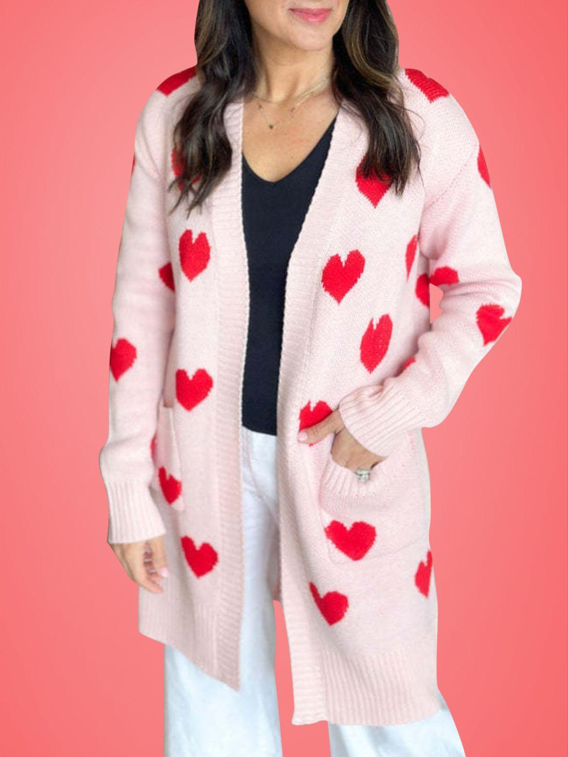 Heart Open Front Long Sleeve Cardigan Carauana Store