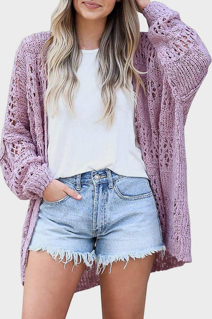 Openwork Open Front Long Sleeve Cardigan Carauana Store