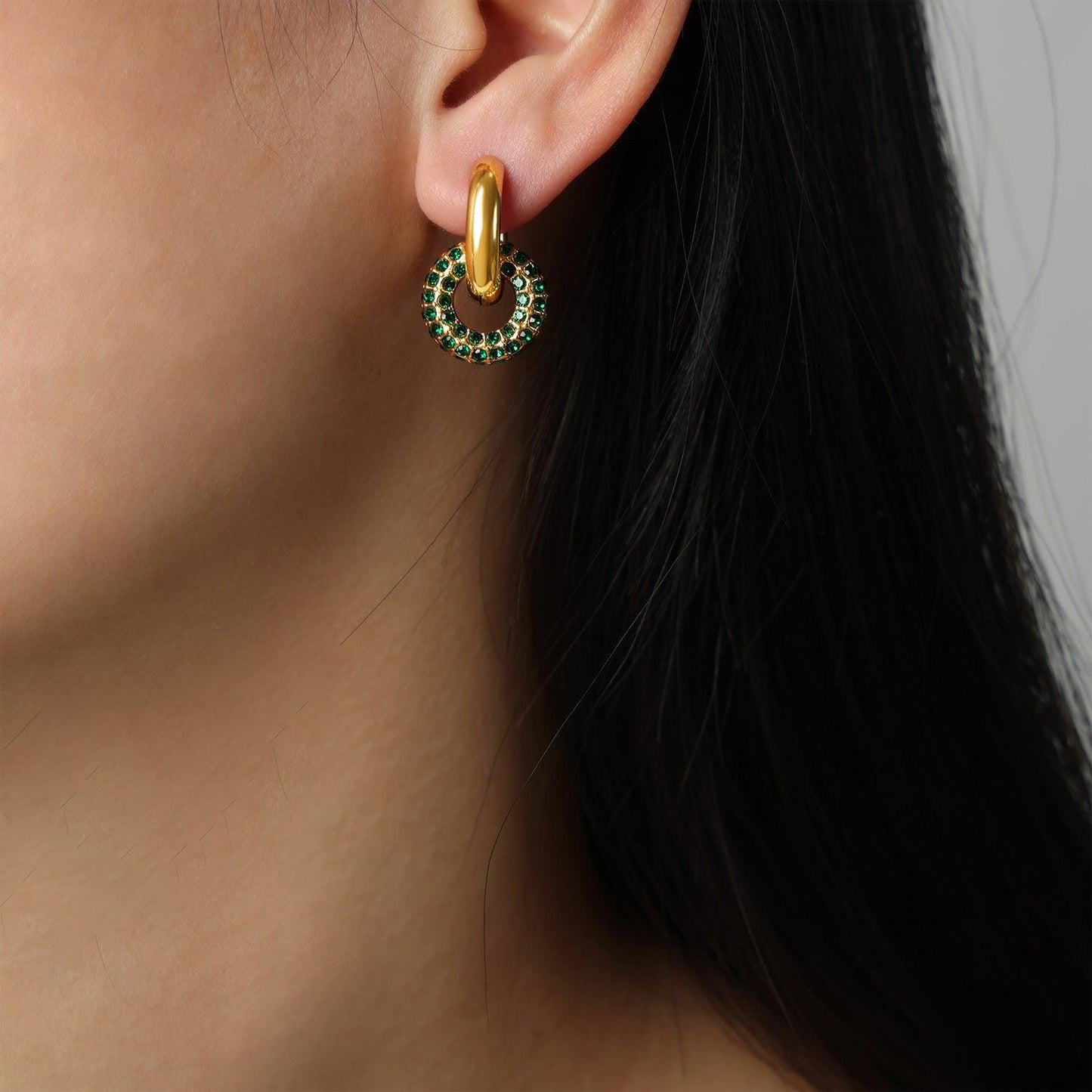 Titanium Steel Inlaid Zircon Double-Hoop Earrings Carauana Store
