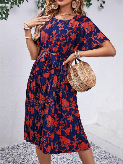 Printed Round Neck Short Sleeve Dress Carauana Store